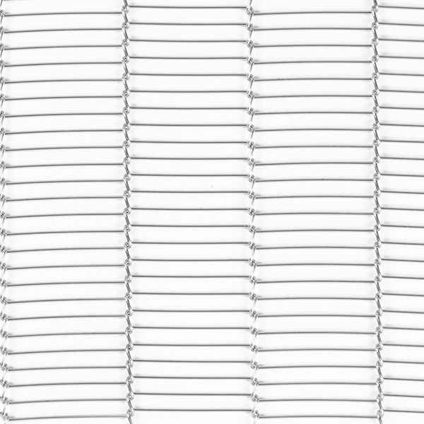 Stainless Flat-Flex (Z-type) woven mesh belt — straight wires joined by Z-bent cross rods (third-party reference photo)